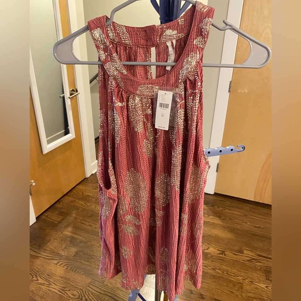 Anthropologie pink/rose tank top with gold detailing